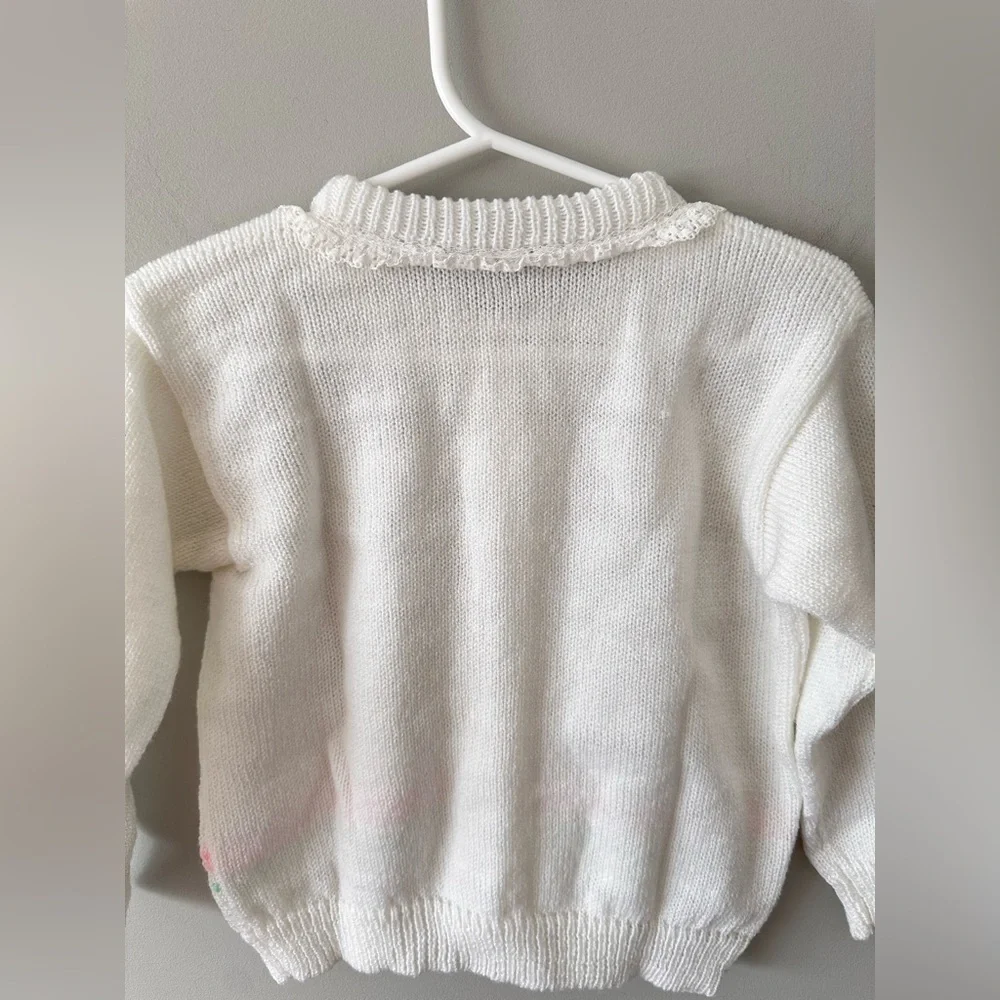 Vintage Baby Knit Cardigan Sweater White Floral Lace 6–12M Cottagecore Easter